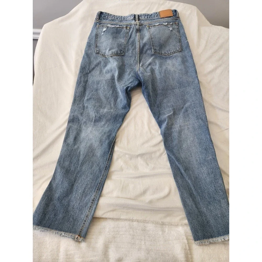 Avec Les Filles Med Wash Distressed Straight Leg Sz 31 button fly beach boho - Picture 6 of 12
